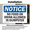 Signmission No Food Or Drink Allowed In Dumpster, 10 in W x Rectangle, Vinyl Decal OS-2PACK-NS-D-710-L-14570 - alternate 2